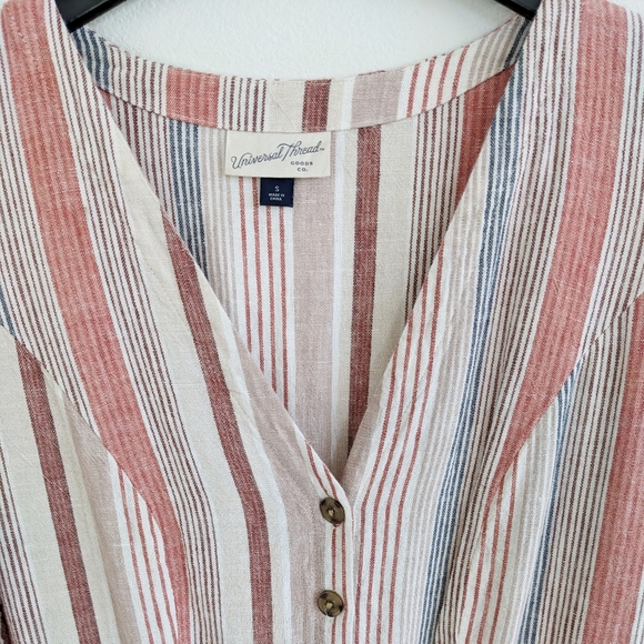 Universal Thread V-Neck Pastel One Piece Linen Blend Stripes Jumpsuit. S - Picture 7 of 8